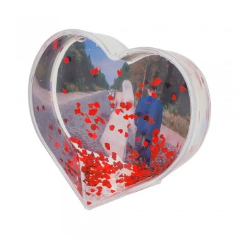 Lot de 6 boules à neige cœur 9,6 x 4,5 x 8,7 cm avec paillette cœur rouge (pour insertion photo)