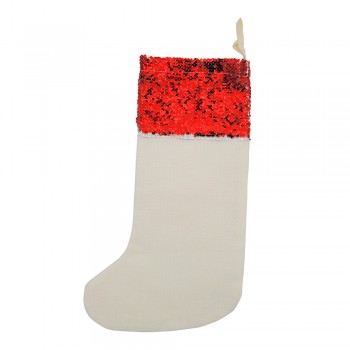 Lot de 5 chaussettes de Noël sublimable en tissu imitation chanvre 46x17cm - Sequins Rouges