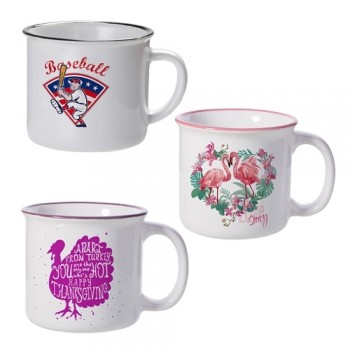 Lot de 6 mugs en céramique émaillé avec bordure de couleur - Hauteur 8 cm Ø 8.9 cm