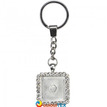 Lot de 10 Porte-clés carré en métal argent avec strass blancs et cabochon en verre