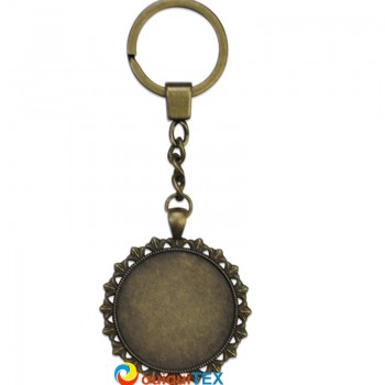 Lot de 10 Porte-clés ronds en métal bronze avec cabochon en verre